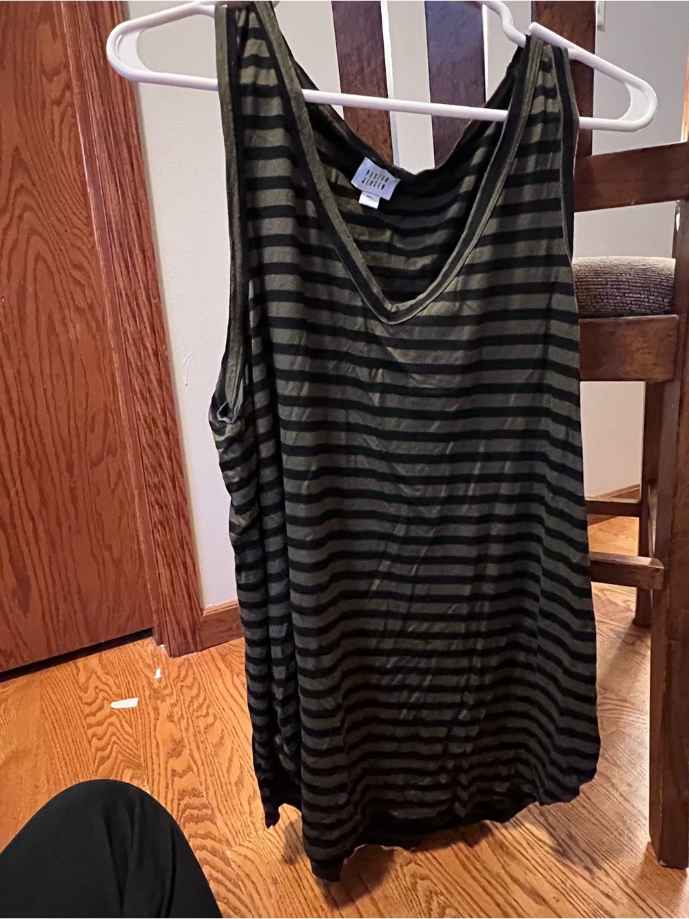 Striped Olive and Black V-Neck Tank Top